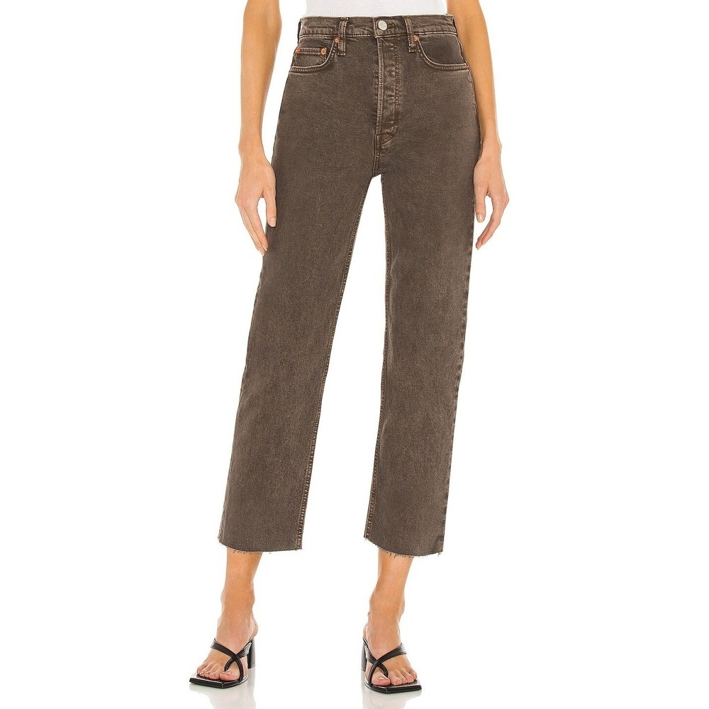 RE/DONE Womens Originals 70s‎ Ultra High Rise Stove Pipe Leg Washed Chocolate 26